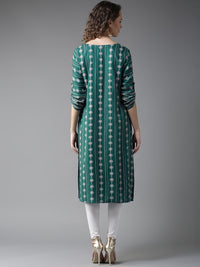 Thumbnail for HERE&NOW Women Teal Green & White Printed Straight Kurta - Distacart