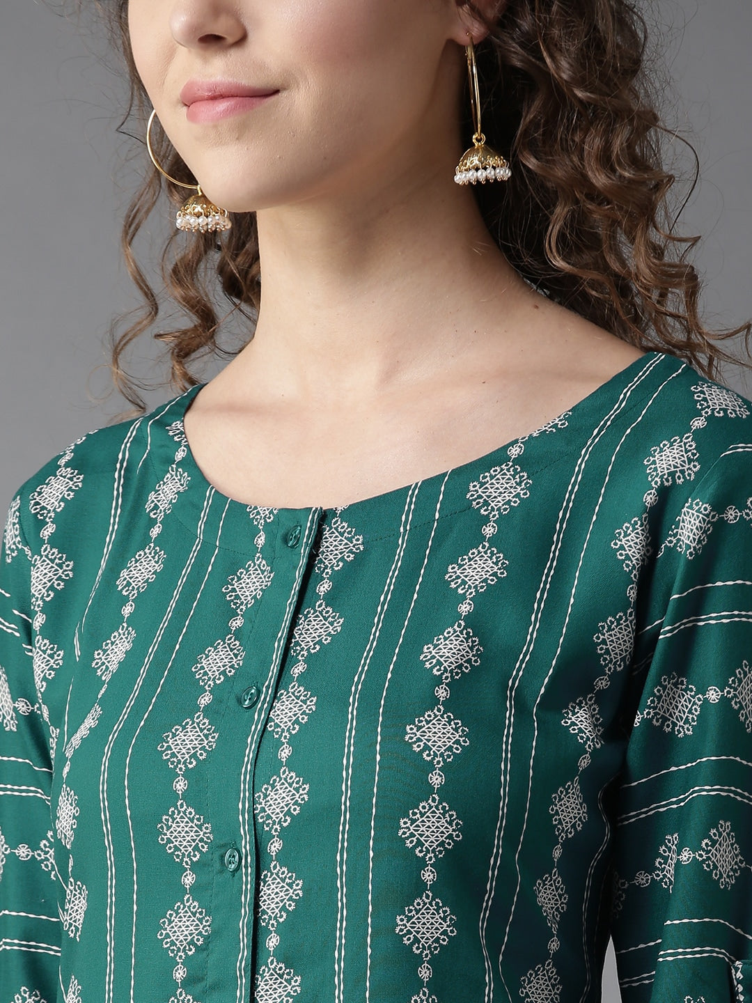 HERE&NOW Women Teal Green & White Printed Straight Kurta - Distacart