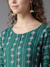 Thumbnail for HERE&NOW Women Teal Green & White Printed Straight Kurta - Distacart