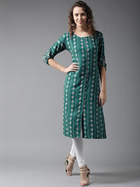 Thumbnail for HERE&NOW Women Teal Green & White Printed Straight Kurta - Distacart
