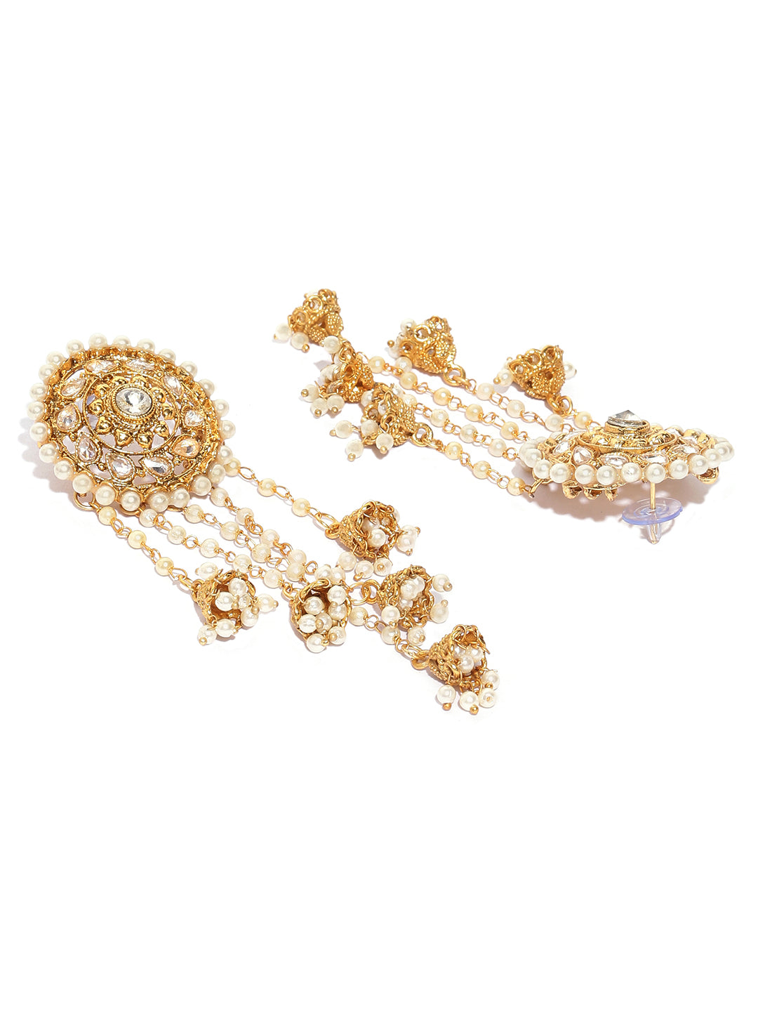 Shining Diva Gold-Toned & White Classic Jhumkas - Distacart