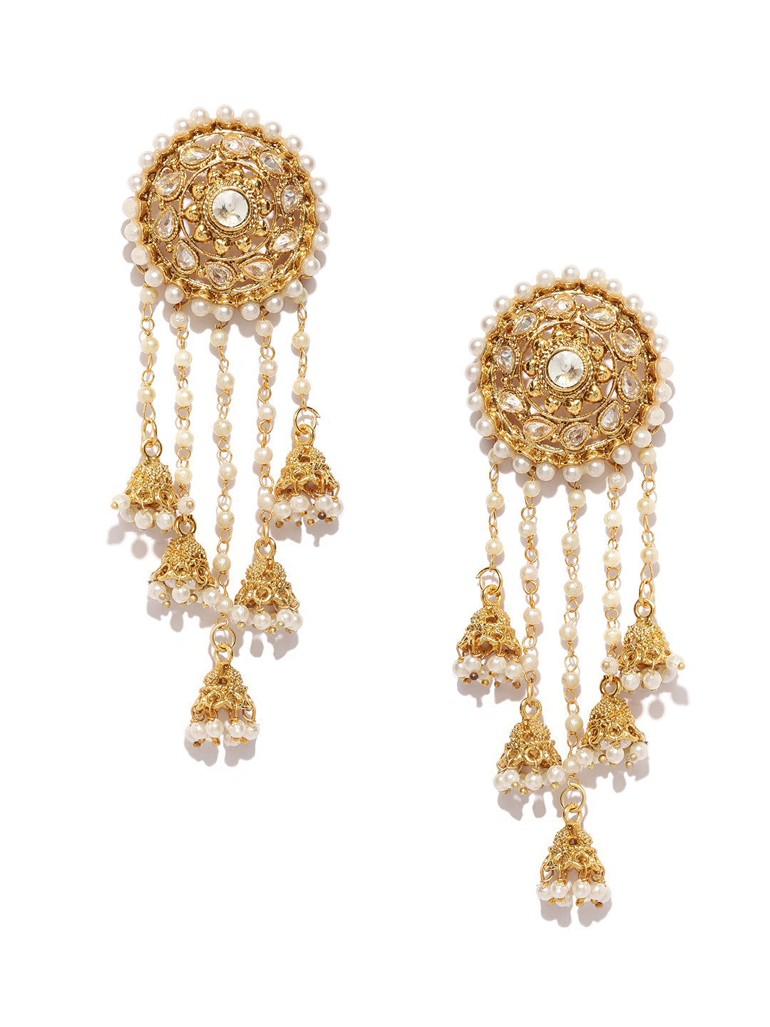 Shining Diva Gold-Toned & White Classic Jhumkas - Distacart