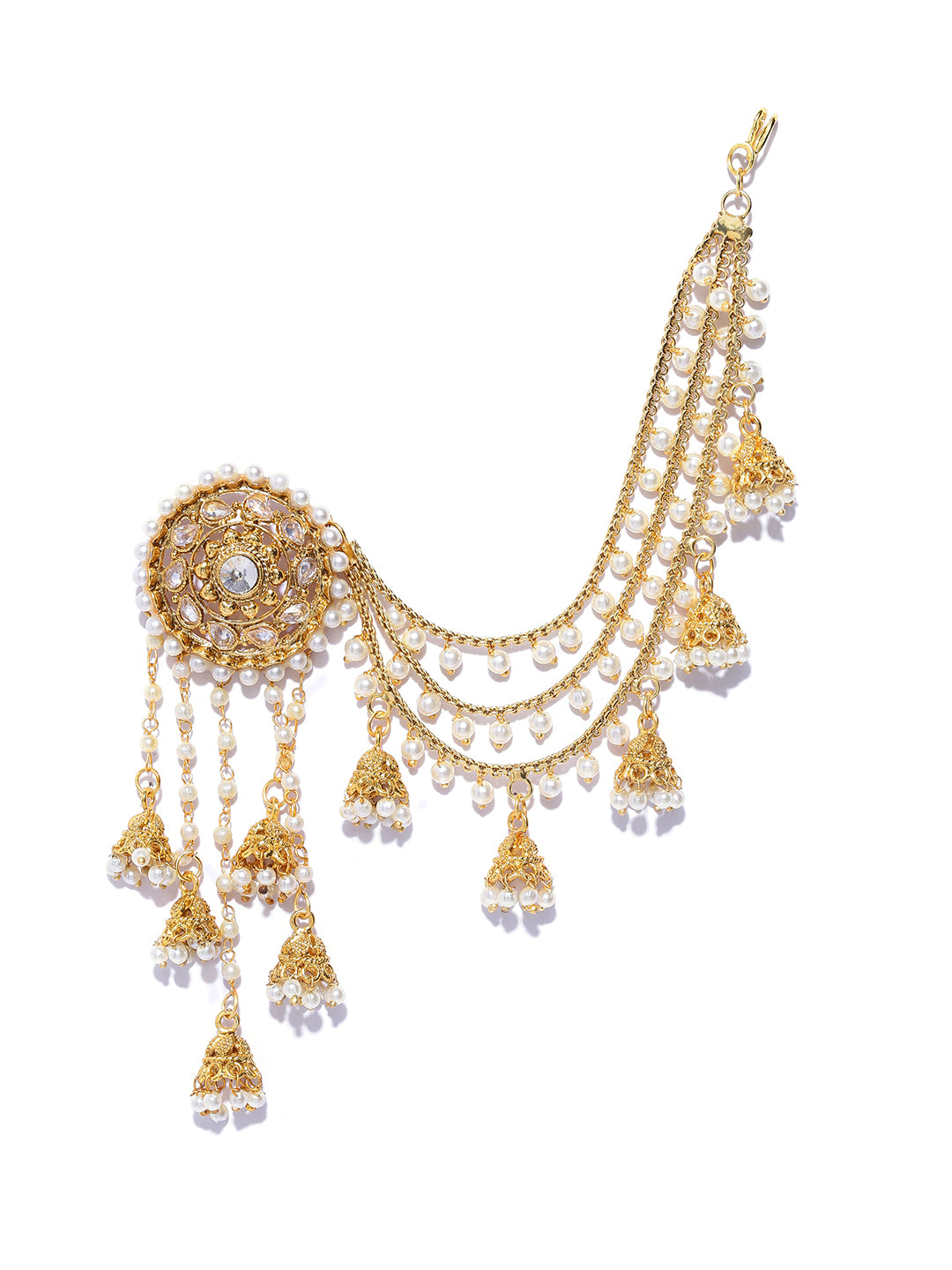 Shining Diva Gold-Toned & White Classic Jhumkas - Distacart