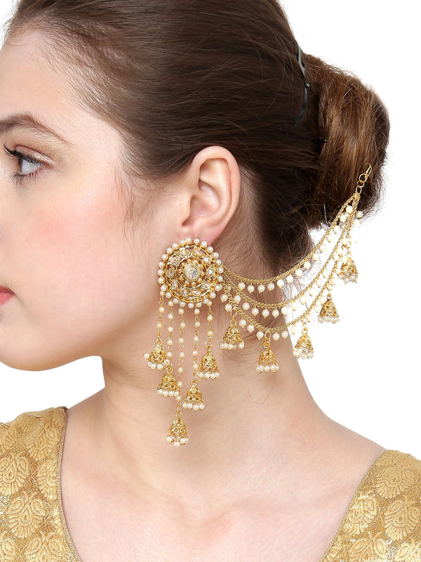 Shining Diva Gold-Toned & White Classic Jhumkas - Distacart