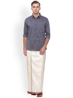 Thumbnail for Sethukrishna Men Cream Solid Double Layer Readymade Dhoti With Pocket - Distacart