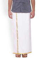 Thumbnail for Sethukrishna White Solid Double Layer Readymade Dhoti With Pocket - Distacart