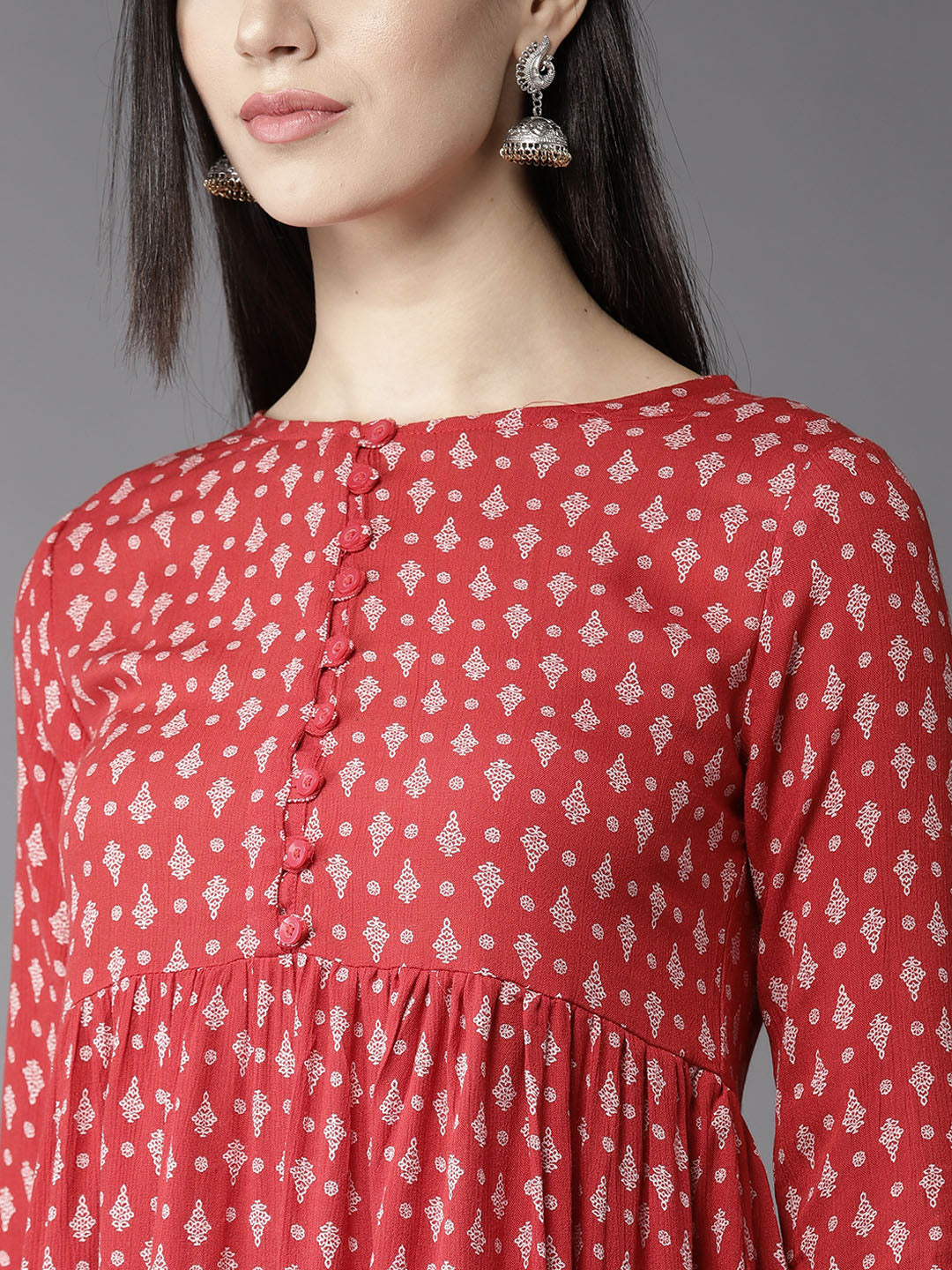 HERE&NOW Women Red & Off-White Printed A-Line Kurta - Distacart