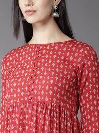 Thumbnail for HERE&NOW Women Red & Off-White Printed A-Line Kurta - Distacart