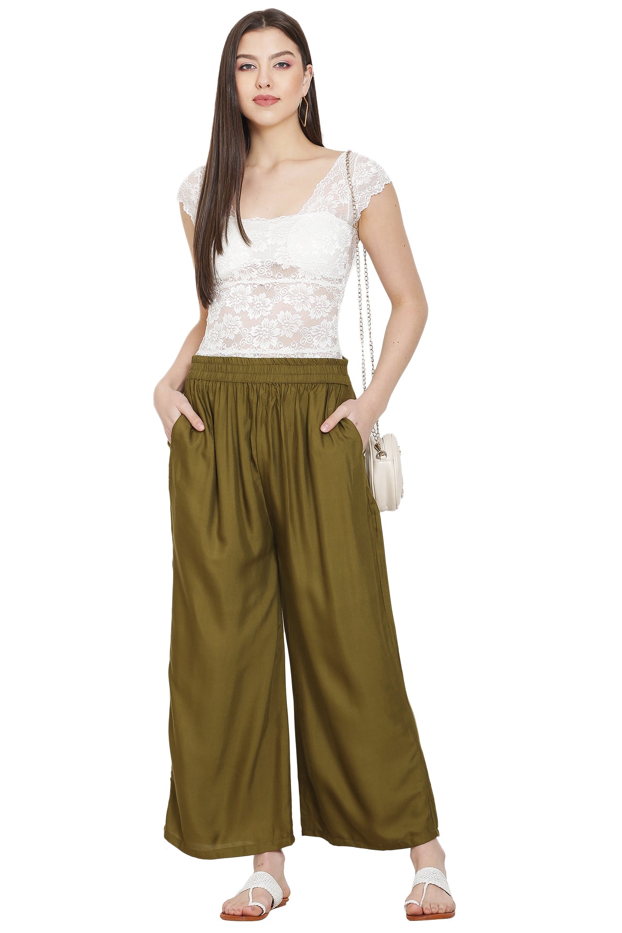 PAVONINE Mehandi Color Rayon Fabric Jumbo Sharara For Women - Distacart
