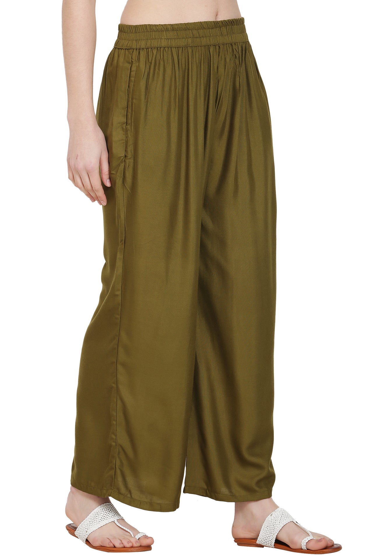 PAVONINE Mehandi Color Rayon Fabric Jumbo Sharara For Women - Distacart