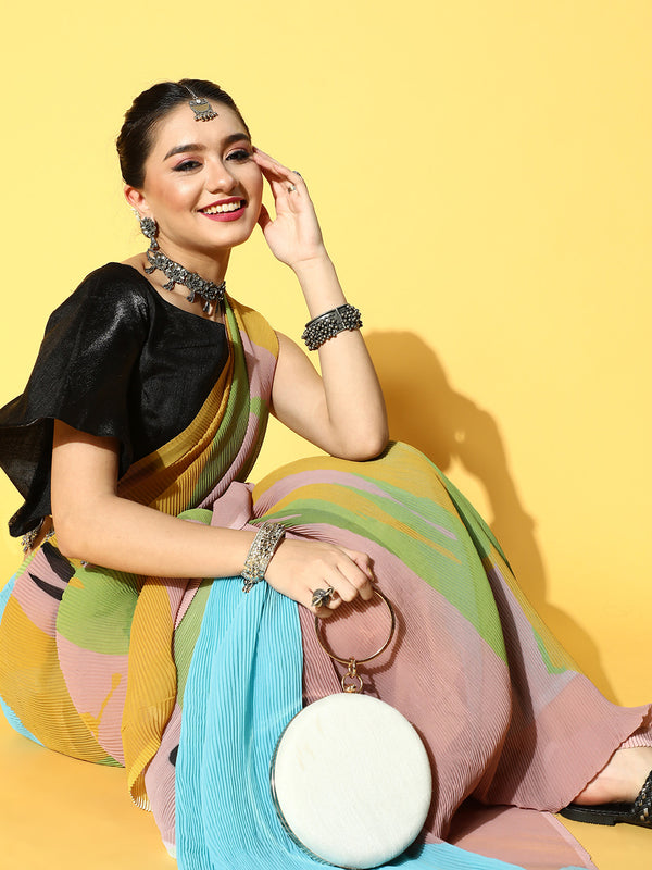 Tikhi Imli Abstract Poly Georgette Saree Border - Distacart