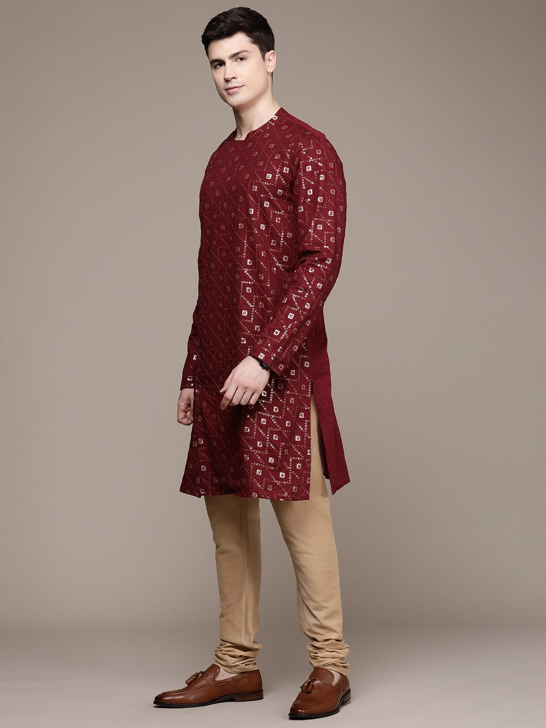 House of Pataudi Ethnic Motifs Embroidered Pure Cotton Sequinned Jashn Kurta - Distacart