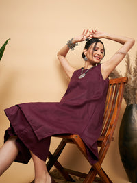 Thumbnail for InWeave Women's Wine Solid Short Kurta Palazzo Set - Distacart