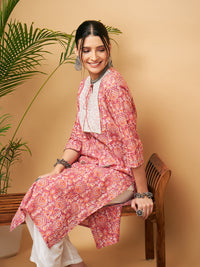 Thumbnail for InWeave Women's Dusty Pink Paisley Patch Straight Kurta Pant Set - Distacart