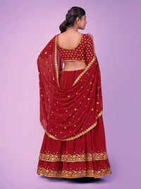 Thumbnail for Myra Red Georgette Embroidered Designer Lehenga - Distacart