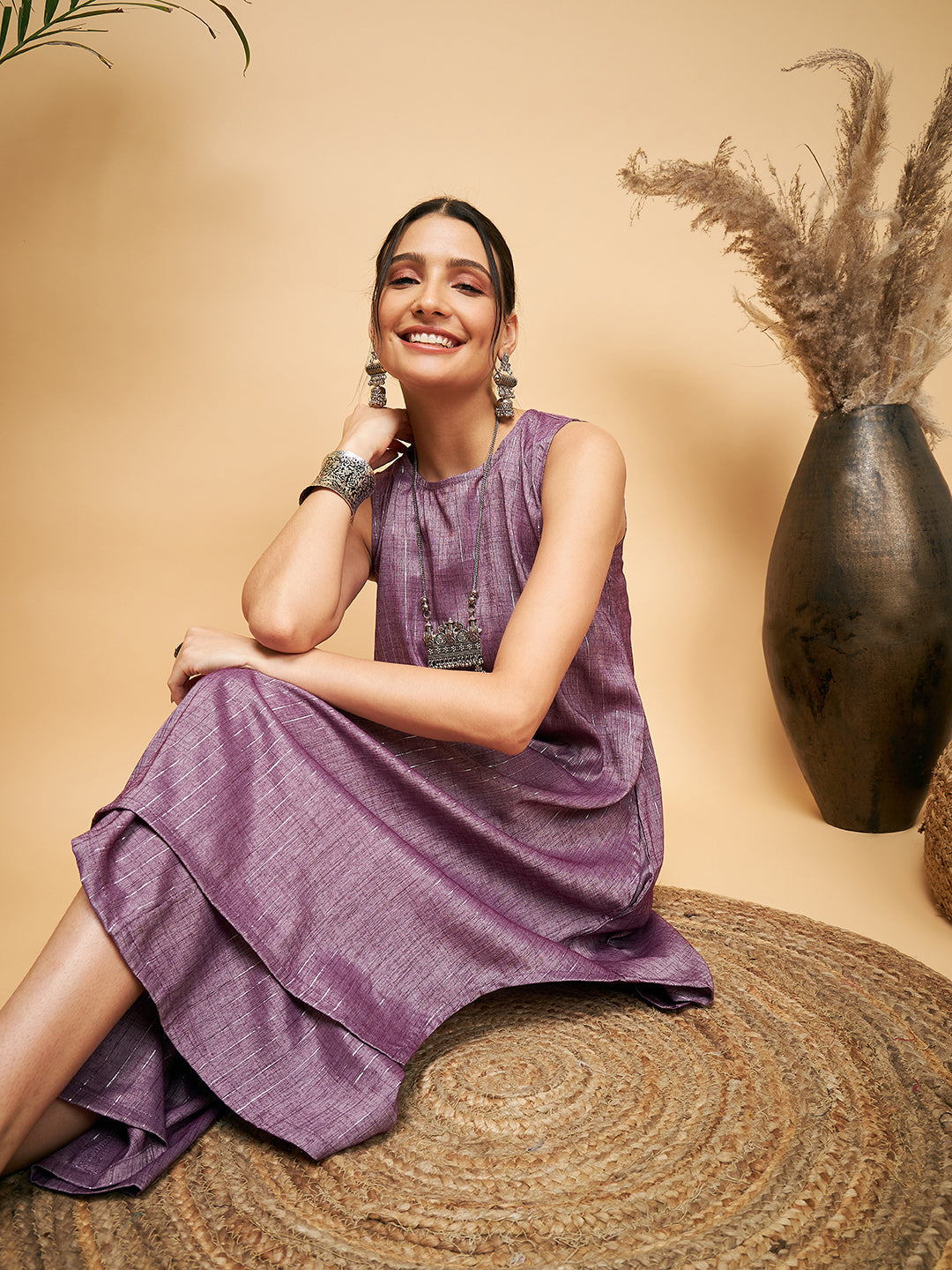 InWeave Women's Mauve Lurex Short Pallazo Kurta Set - Distacart