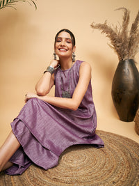 Thumbnail for InWeave Women's Mauve Lurex Short Pallazo Kurta Set - Distacart