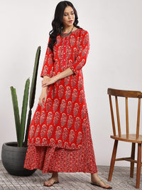 Thumbnail for Sangria Women Red Printed Kurta with Palazzos - Distacart
