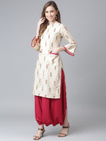 Thumbnail for Khushal K Women Cream-Coloured & Brown Printed Kurta with Salwar - Distacart