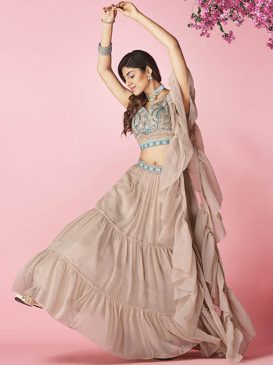 Myra Rose Taupe Art Silk Designer Lehenga - Distacart