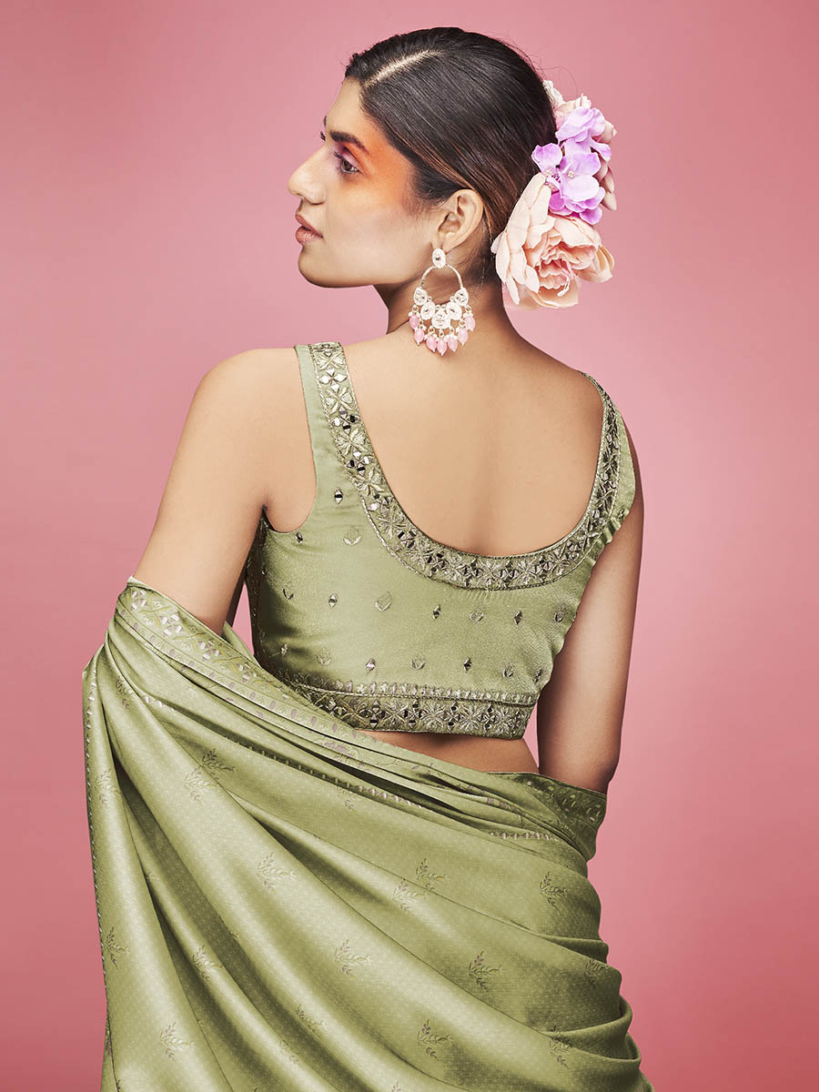 Myra Olive Art Silk Embroidered Designer - Distacart