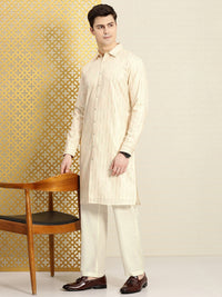 Thumbnail for House of Pataudi Men Jashn Embroidered Sequinned Pure Cotton Kurta with Trousers - Distacart