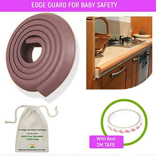 Safe-O-Kid Unique High Density 2 Mtr Long U - Shaped 4 Edge Guards With 16 Corner Cushions - Brown - Distacart