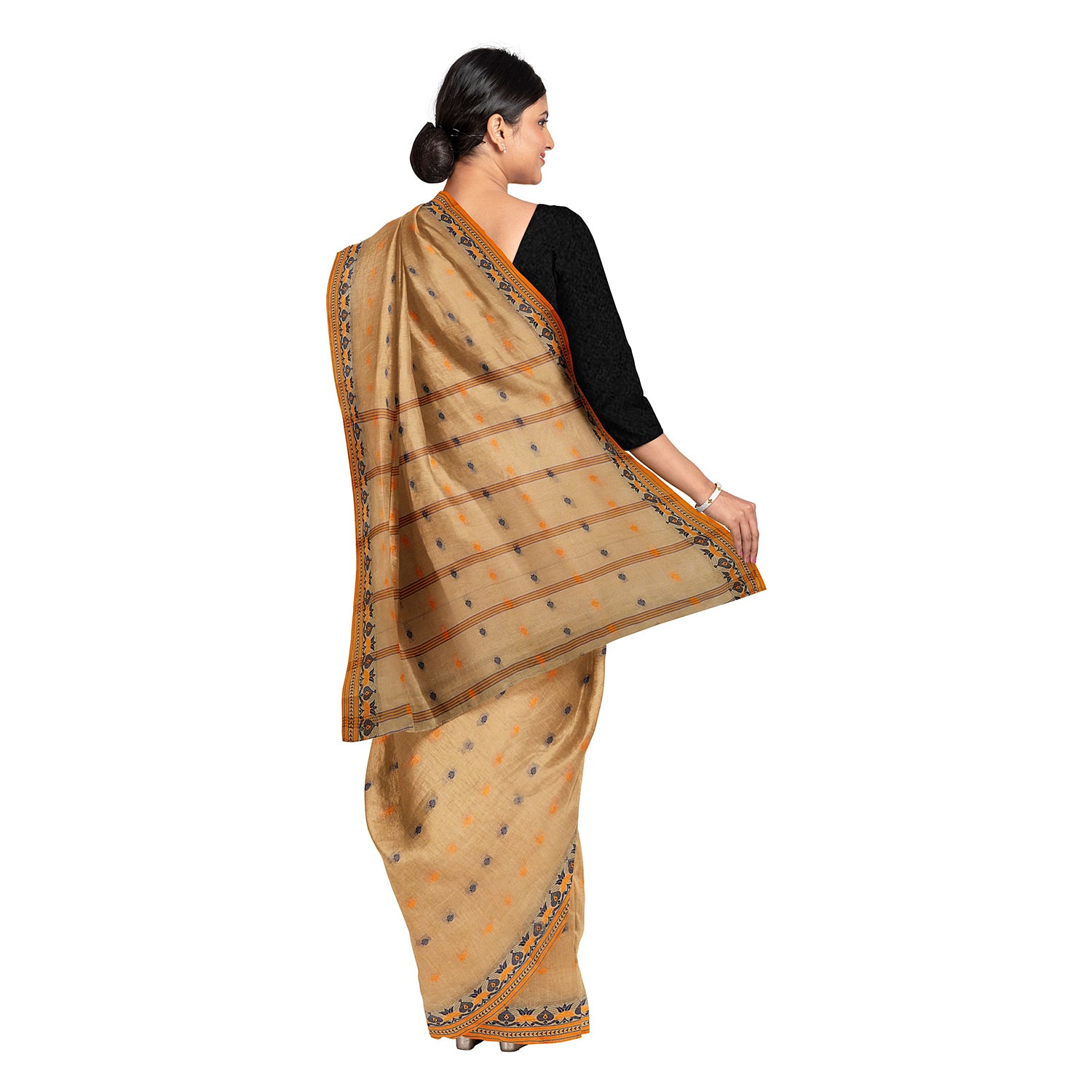 Exclusive Collection 100% Pure Cotton Biege Tant Saree With Hand Weaving Work - Distacart