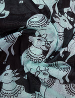 Thumbnail for Gleaming Sea Blue And Black Pichwai Print Cotton Linen Saree By Gayathri Reddy Designer Studio - Distacart