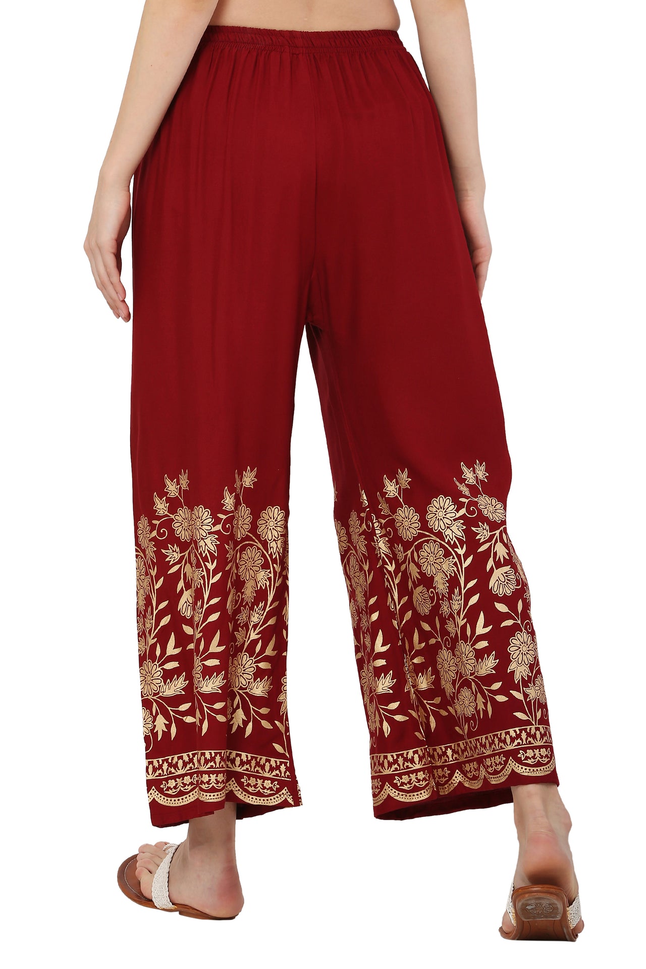 PAVONINE Maroon Color Floral Half Golden Print Sharara For Women - Distacart