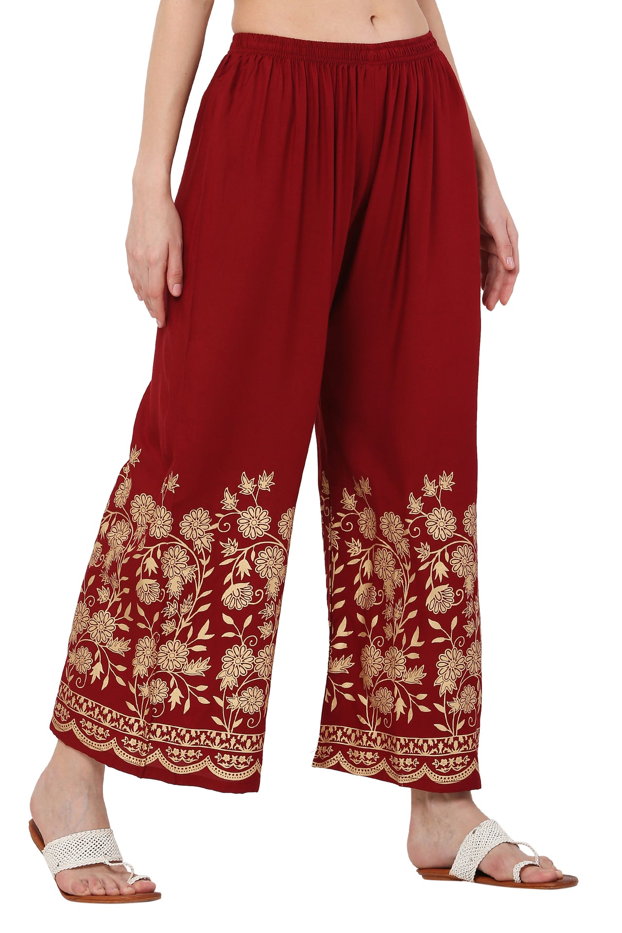 PAVONINE Maroon Color Floral Half Golden Print Sharara For Women - Distacart