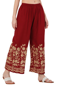 Thumbnail for PAVONINE Maroon Color Floral Half Golden Print Sharara For Women - Distacart
