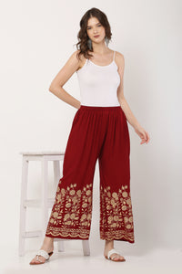 Thumbnail for PAVONINE Maroon Color Floral Half Golden Print Sharara For Women - Distacart