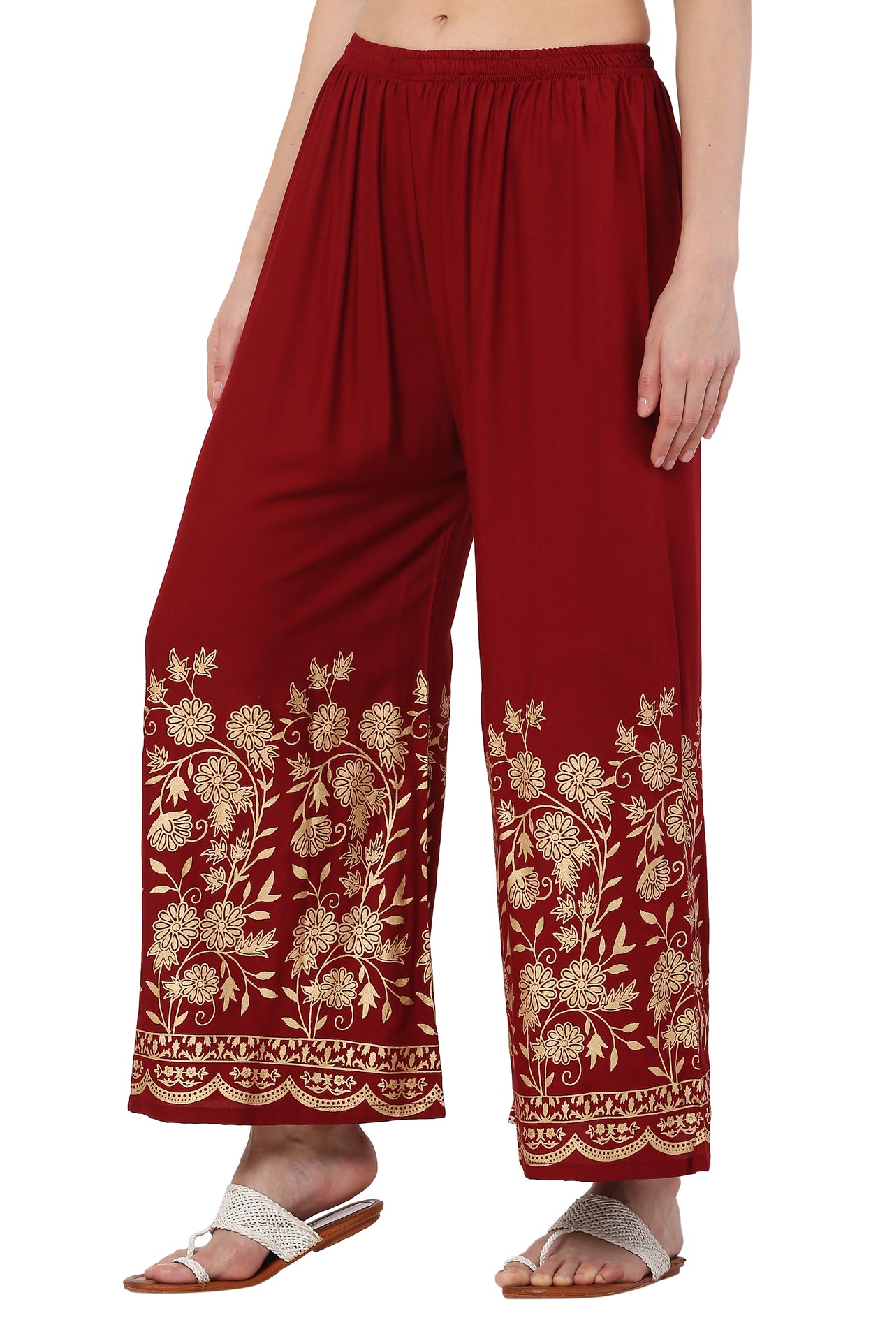 PAVONINE Maroon Color Floral Half Golden Print Sharara For Women - Distacart