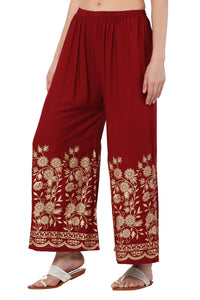 Thumbnail for PAVONINE Maroon Color Floral Half Golden Print Sharara For Women - Distacart