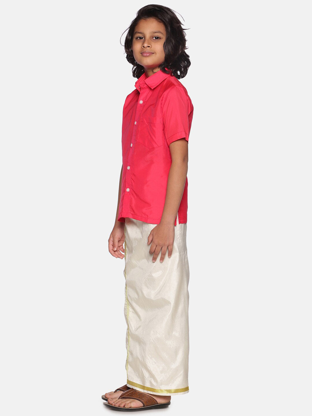 Sethukrishna Boys Rose & White Shirt & Dhoti - Distacart