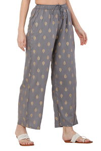 Thumbnail for PAVONINE Grey Color Full Golden Leaf Print Palazzo For Women Pant - Distacart