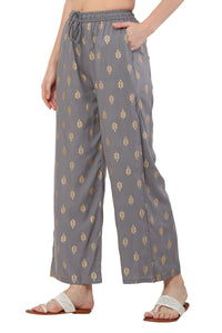 Thumbnail for PAVONINE Grey Color Full Golden Leaf Print Palazzo For Women Pant - Distacart