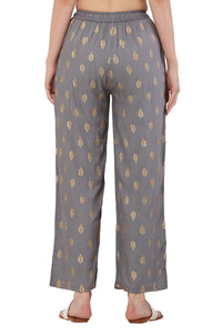 Thumbnail for PAVONINE Grey Color Full Golden Leaf Print Palazzo For Women Pant - Distacart