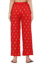 Thumbnail for PAVONINE Red Color Full Golden Leaf Print Palazzo For Women Pant - Distacart