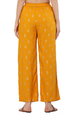 Thumbnail for PAVONINE Mustard Color Full Golden Leaf Print Palazzo For Women Pant - Distacart