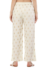 Thumbnail for PAVONINE Off White Color Full Golden Leaf Print Palazzo For Women Pant - Distacart