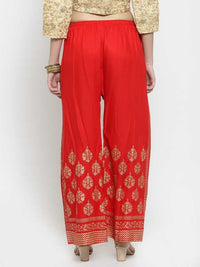 Thumbnail for PAVONINE Red Color Block Side Printed Rayon Fabric Sharara For Women - Distacart