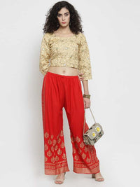 Thumbnail for PAVONINE Red Color Block Side Printed Rayon Fabric Sharara For Women - Distacart