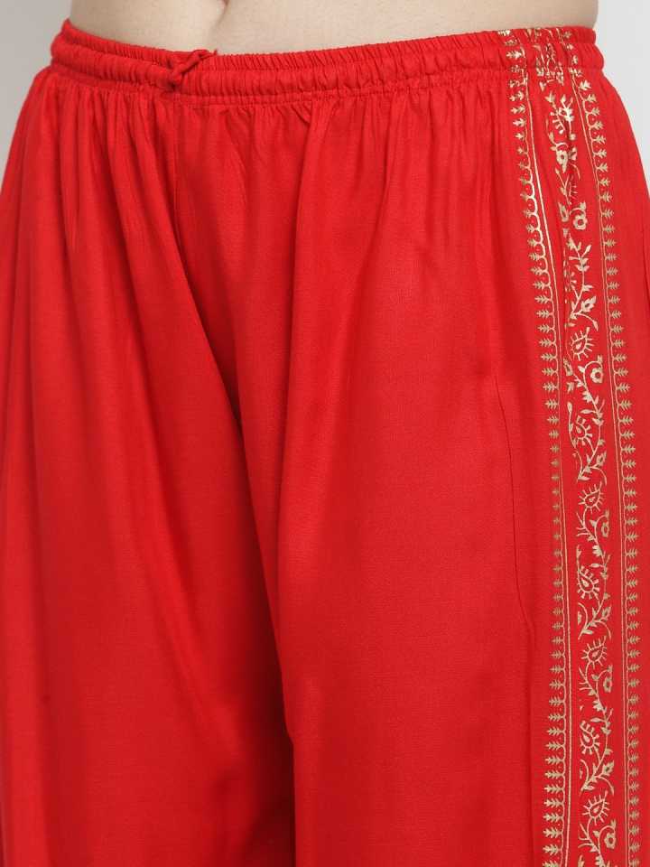 PAVONINE Red Color Block Side Printed Rayon Fabric Sharara For Women - Distacart