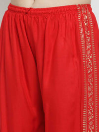 Thumbnail for PAVONINE Red Color Block Side Printed Rayon Fabric Sharara For Women - Distacart