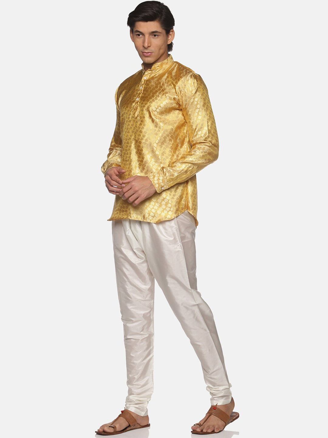 Sethukrishna Men Gold-Toned Kurta with Pyjamas - Distacart