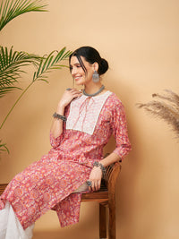 Thumbnail for InWeave Women's Dusty Pink Paisley Patch Straight Kurta Pant Set - Distacart