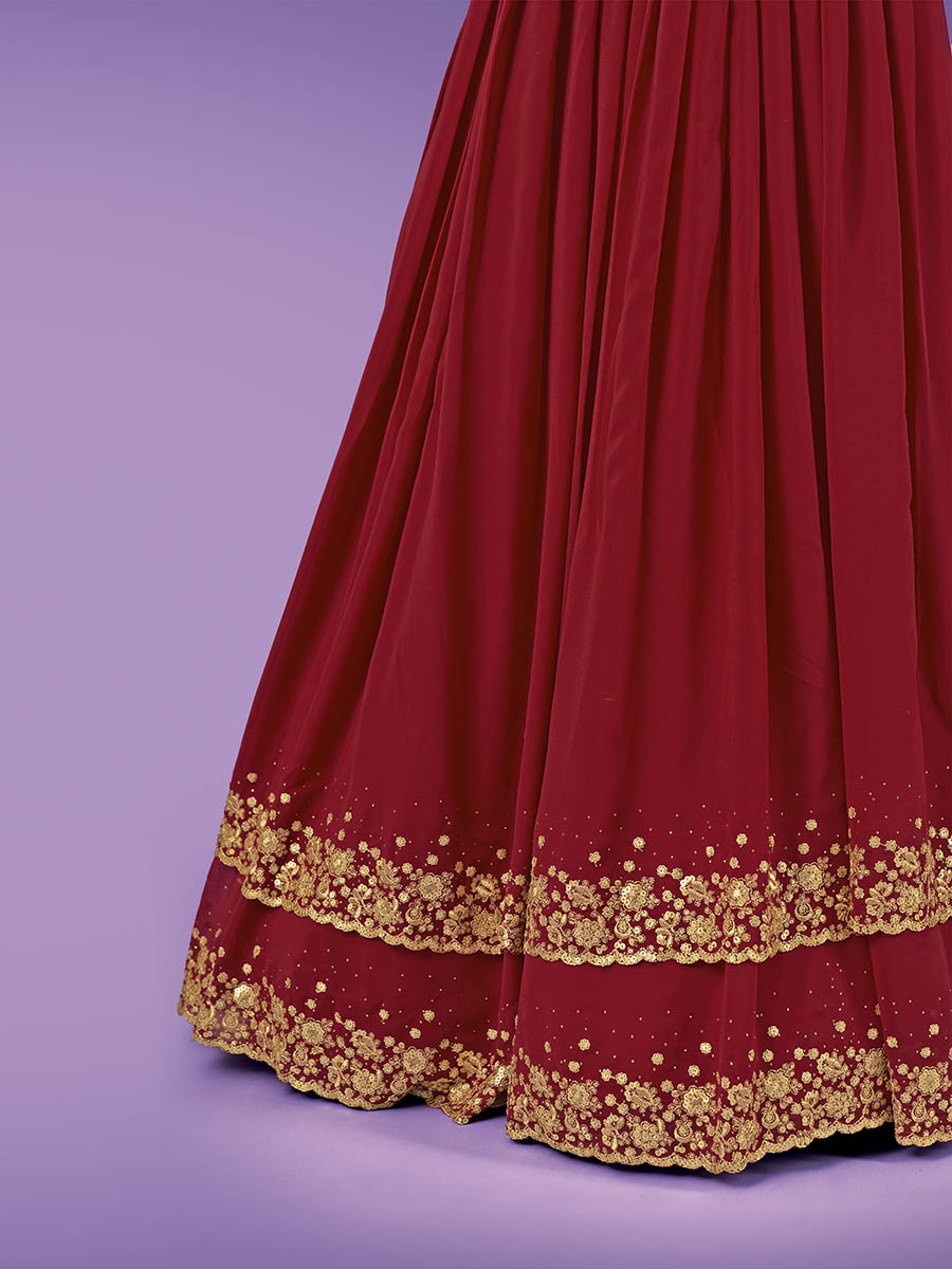 Myra Red Georgette Embroidered Designer Lehenga - Distacart