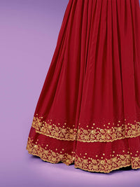 Thumbnail for Myra Red Georgette Embroidered Designer Lehenga - Distacart
